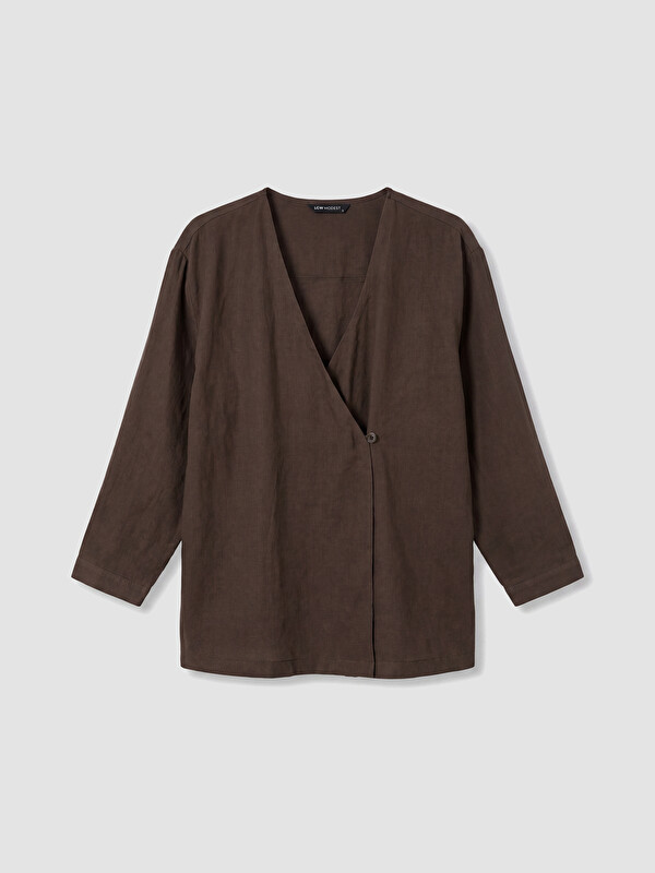 LCW Modest Kruvaze Yaka Kadın Keten Kimono