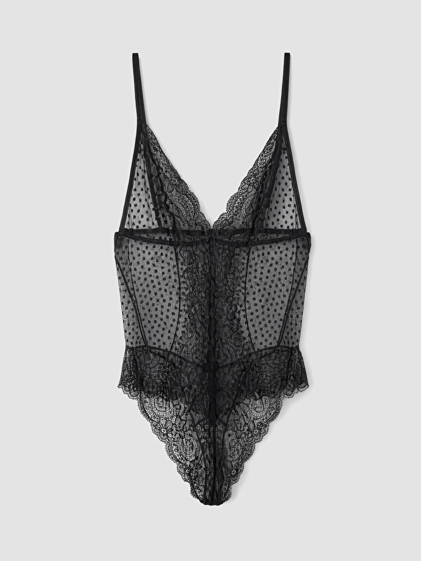 LCW DREAM V Yaka Puantiyeli Dantelli Fantezi Çıtçıtlı Body