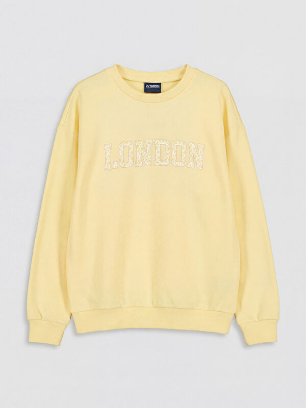 LCW Kids Bisiklet Yaka London Baskılı Kız Çocuk Sweatshirt