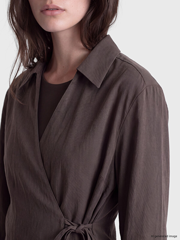 LCW Modest Collared Neck Wrap Cut Tied Blouse
