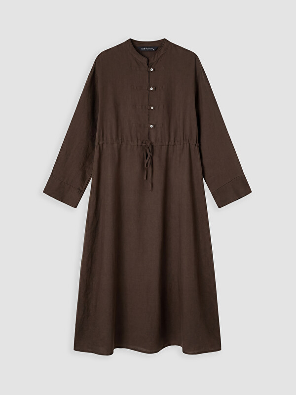 LCW Modest Kaçık Yaka Büzgülü %100 Keten Elbise