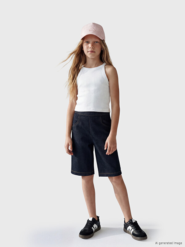 LCW Kids Beli Lastikli Kız Çocuk Bermuda Şort