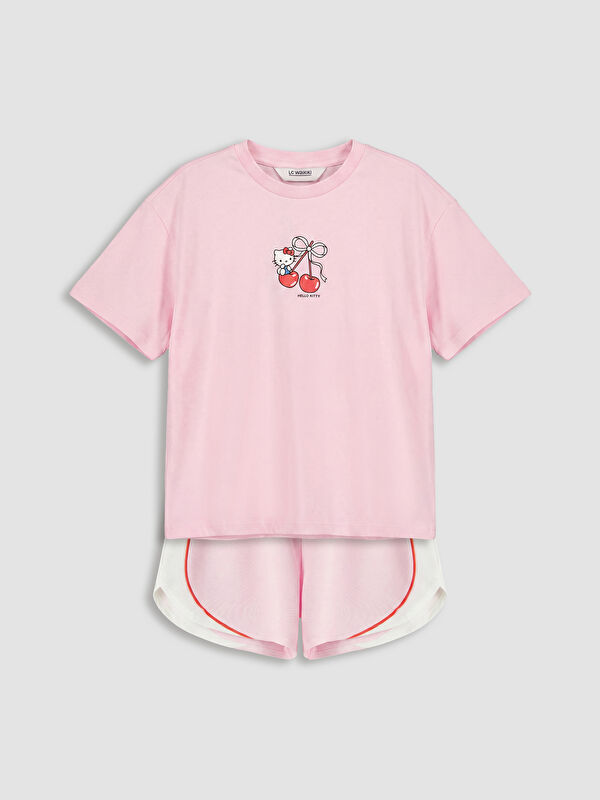 LCW Kids Hello Kitty Baskılı Kız Çocuk Şortlu Takım