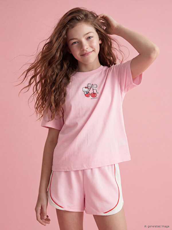LCW Kids Hello Kitty Printed Girls' Shorts Set