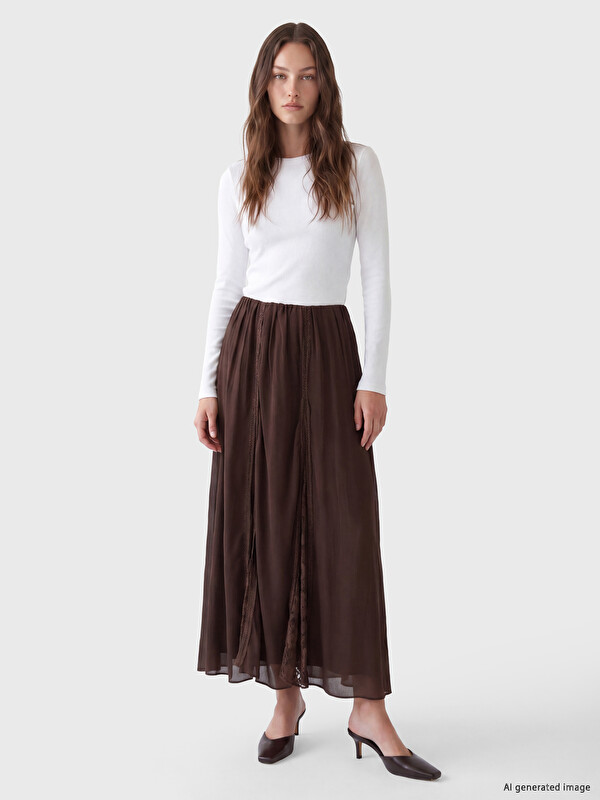 LCW Modest Beli Lastikli Dantel Detaylı Etek