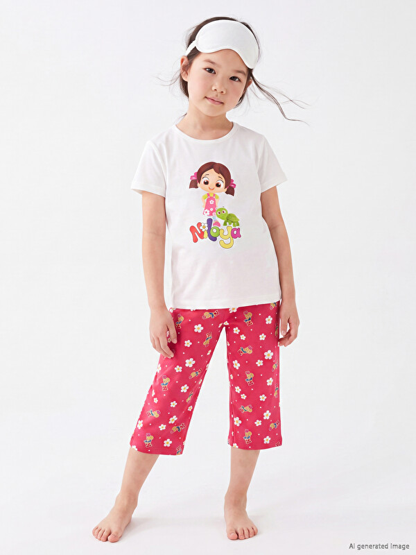 LCW Kids Niloya Baskılı Kız Çocuk Şortlu Pijama Takımı