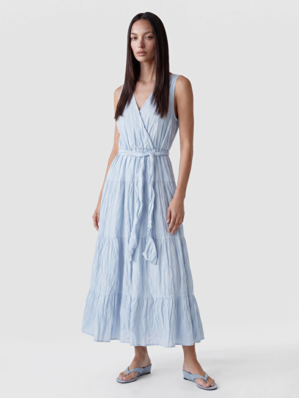 LCWAIKIKI Classic Double Breasted Collar Sash Layered Dress