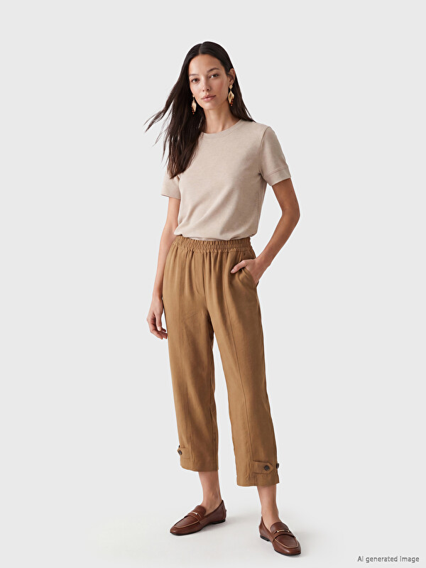 LCWAIKIKI Classic Beli Lastikli Modal Karışımlı Kadın Pantolon