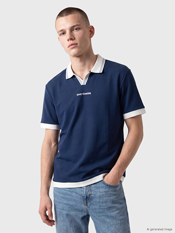 XSIDE Polo Yaka Nakışlı Erkek Tişört