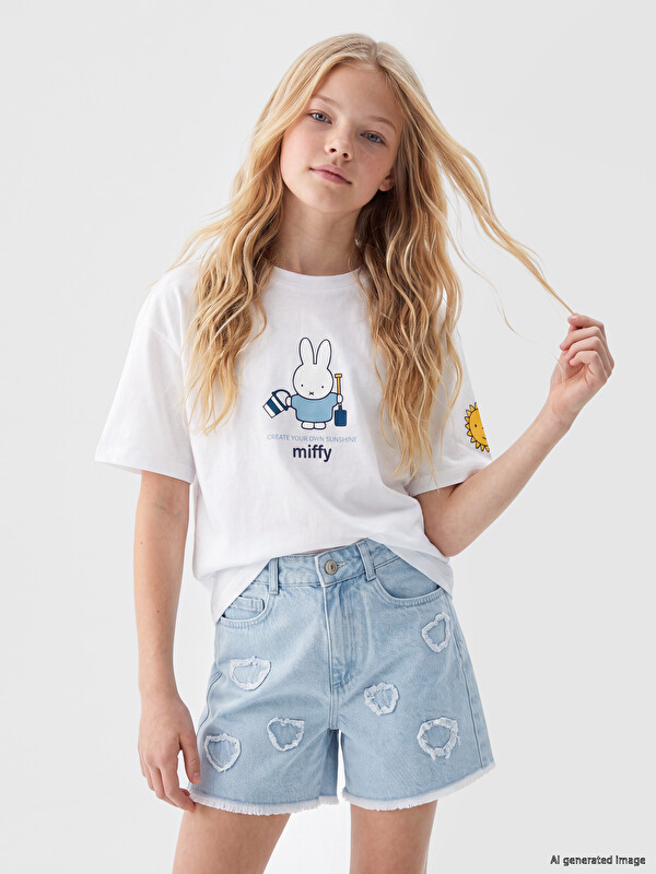 LCW Kids Bisiklet Yaka Miffy Baskılı Kız Çocuk Tişört