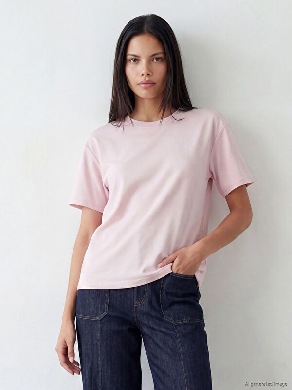 LCW Modest Bisiklet Yaka Oversize Kadın Tişört