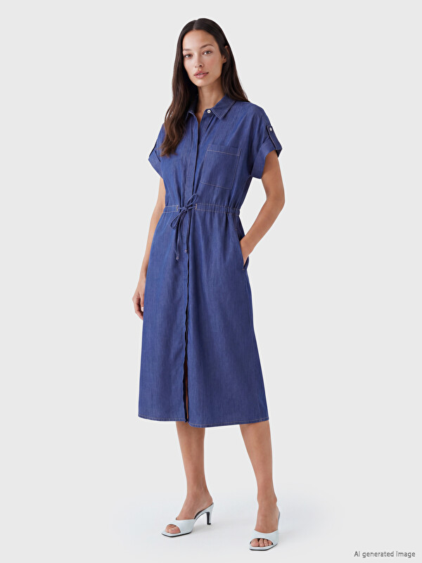LCW EVERYDAY Gömlek Yaka Beli Bağcıklı Jean Elbise