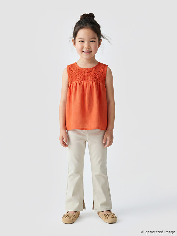 LCW Kids Nakış Detaylı Kız Çocuk Keten Bluz
