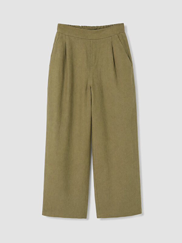 LCW Vision Beli Lastikli %100 Keten Kadın Pileli Pantolon