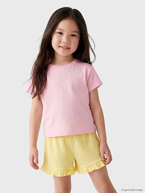 LCW Kids Crew Neck Embroidered Short Sleeve Girls' T-Shirt