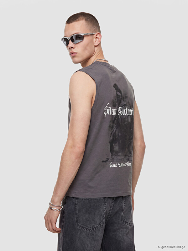 XSIDE Relaxed Fit Bisiklet Yaka Baskılı Erkek Kolsuz Tişört