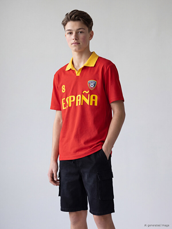 LCW Kids Polo Yaka İspanya Baskılı Erkek Çocuk Tişört