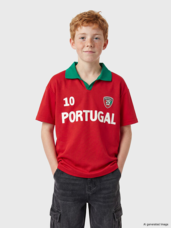 LCW Kids Polo Yaka Portekiz Baskılı Erkek Çocuk Tişört