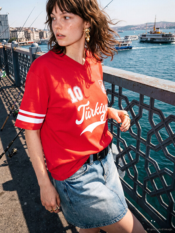 XSIDE Türkiye Baskılı Oversize Kadın Tişört