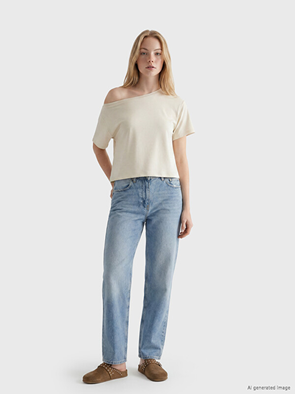 XSIDE Kayık Yaka Oversize Soft Touch Kadın Tişört