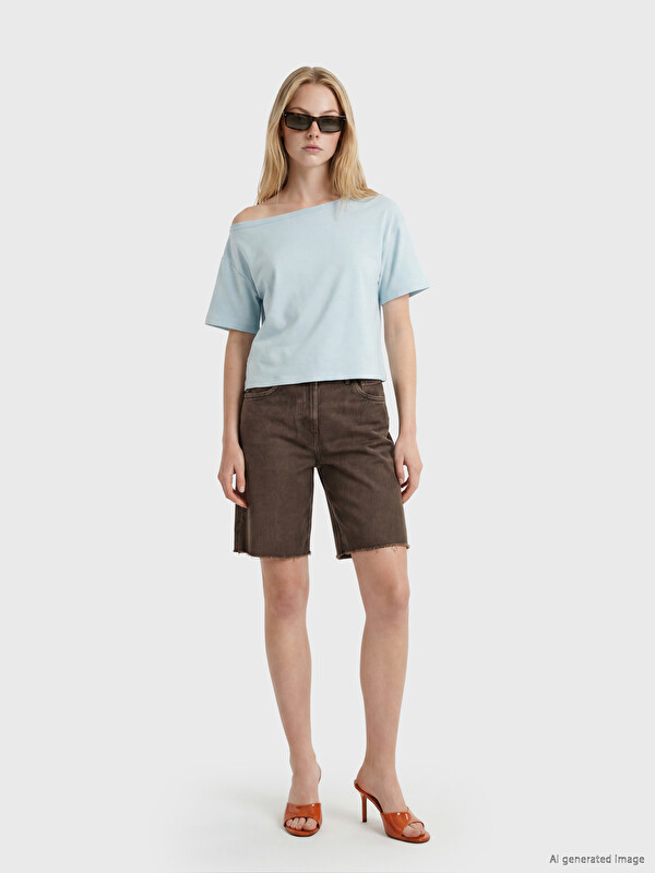 XSIDE Kayık Yaka Oversize Soft Touch Kadın Tişört