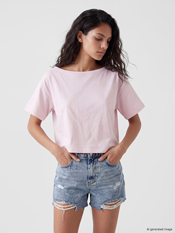XSIDE Kayık Yaka Oversize Soft Touch Kadın Tişört