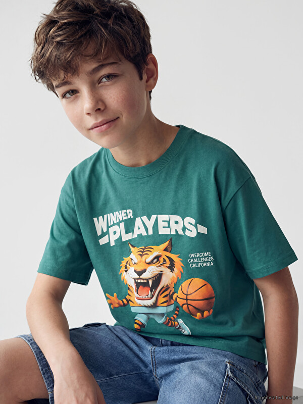 LCW Kids Bisiklet Yaka Baskılı Erkek Çocuk Tişört