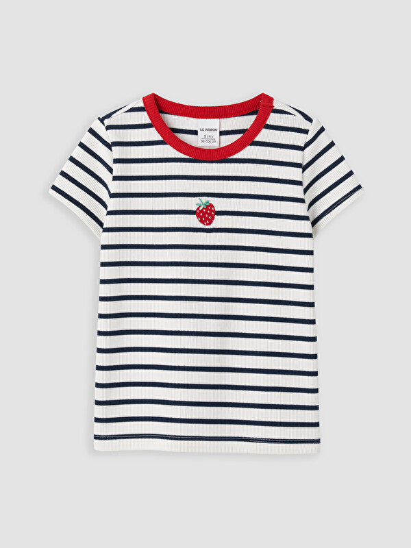 LCW Kids Bisiklet Yaka Çizgili Kız Çocuk Tişört