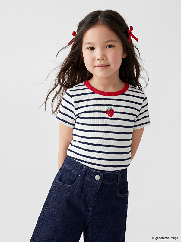 LCW Kids Crew Neck Striped Girls' T-Shirt