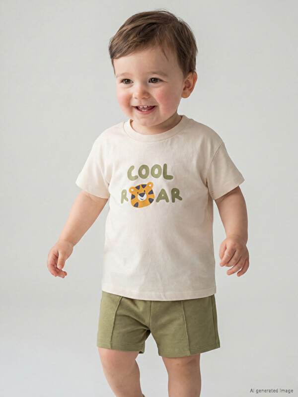LCW baby Tiger Print Baby Boys' T-Shirt and Shorts Set