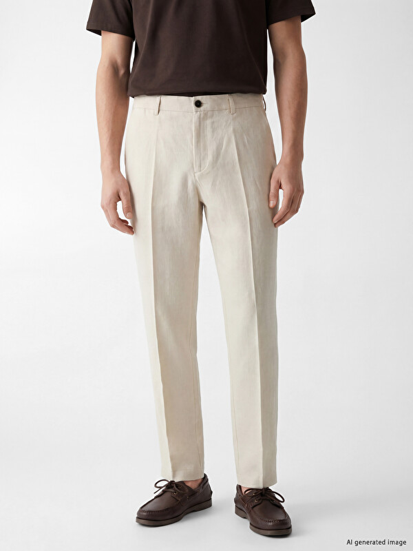SOUTHBLUE Regular Fit %100 Keten Erkek Pileli Pantolon