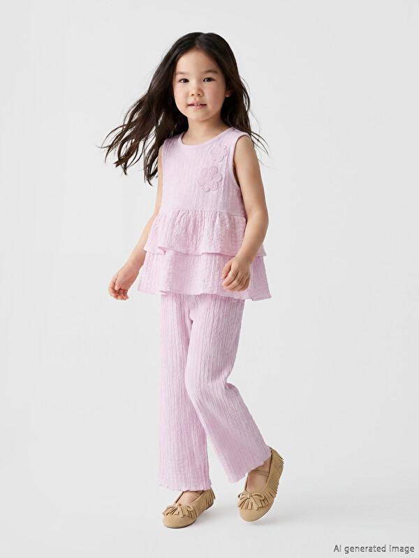 LCW Kids Çiçek Nakışlı Kız Çocuk Takım