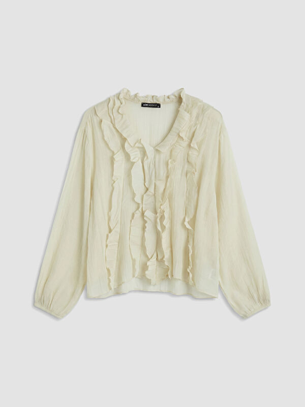 LCW Modest V Yaka Fırfırlı Bluz
