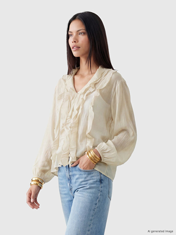 LCW Modest V Yaka Fırfırlı Bluz