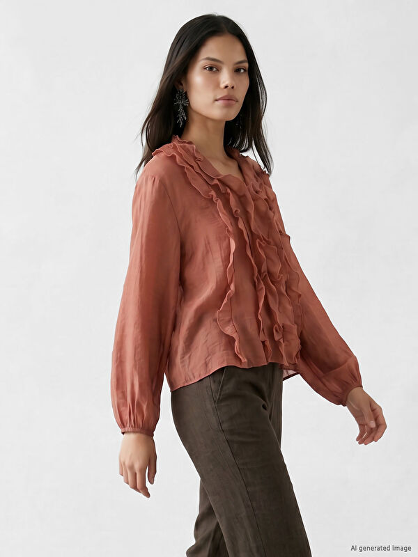 LCW Modest V Yaka Fırfırlı Bluz