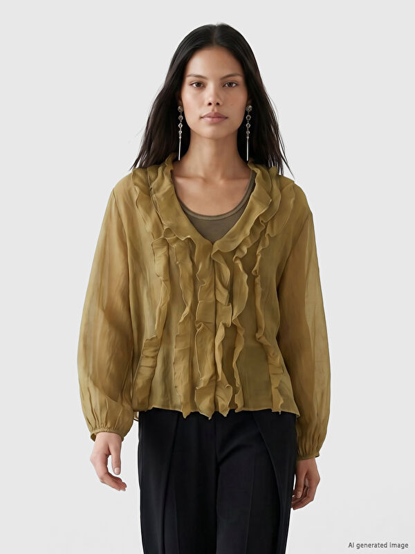 LCW Modest V Yaka Fırfırlı Bluz