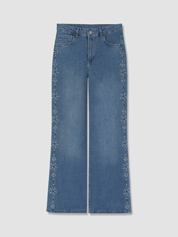 LCWAIKIKI Classic Taşlı Wideleg Kadın Jean Pantolon