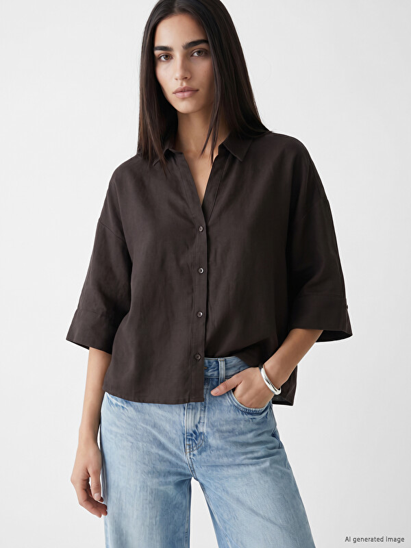 LCW Vision Oversize Kadın Keten Gömlek