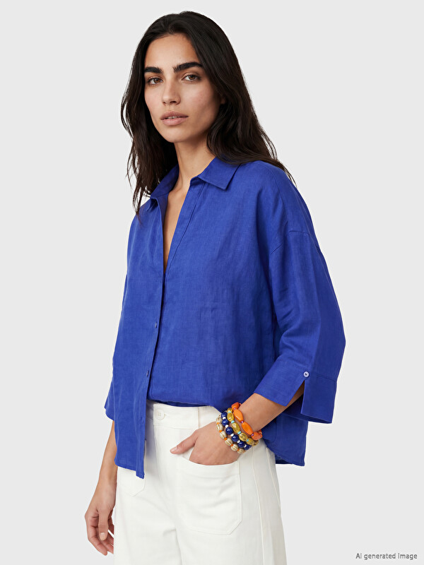 LCW Vision Oversize %100 Keten Kadın Gömlek