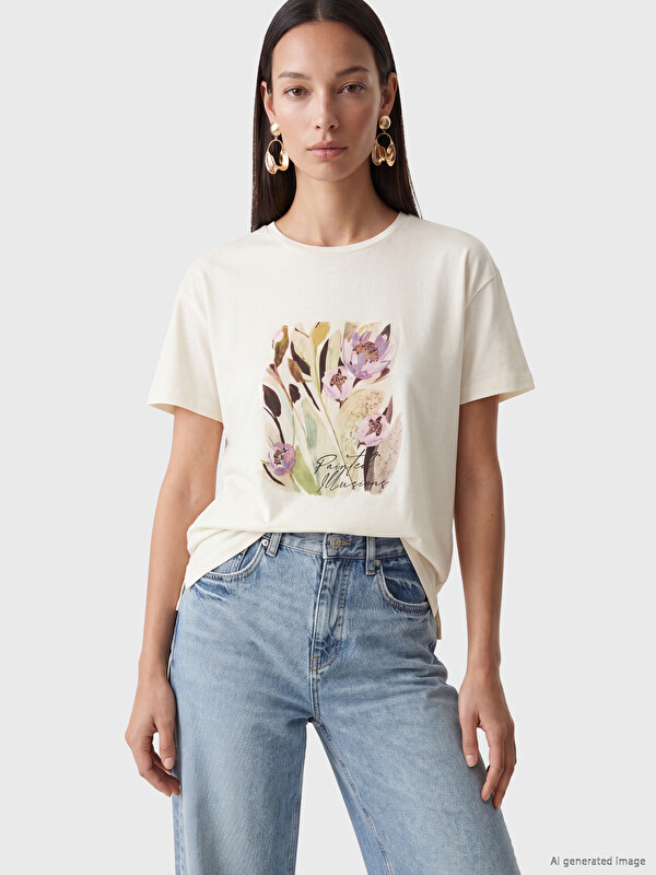 LCWAIKIKI Classic Floral Printed 100% Cotton Women's T-Shirt