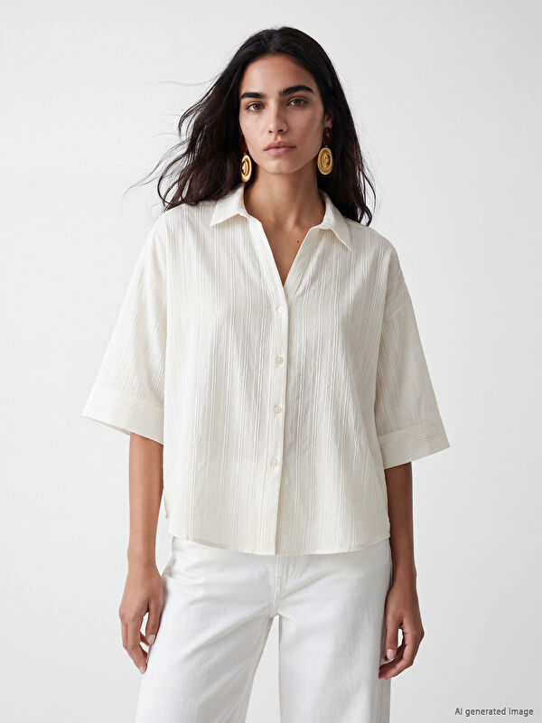 LCW Vision Çizgili Oversize Kadın Gömlek