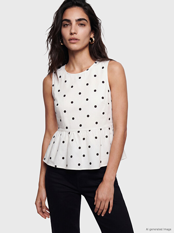 LCW Vision Bisiklet Yaka Puantiyeli Peplum Bluz