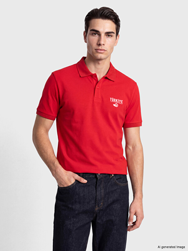 LCWAIKIKI Classic Polo Yaka Türkiye Baskılı Erkek Tişört