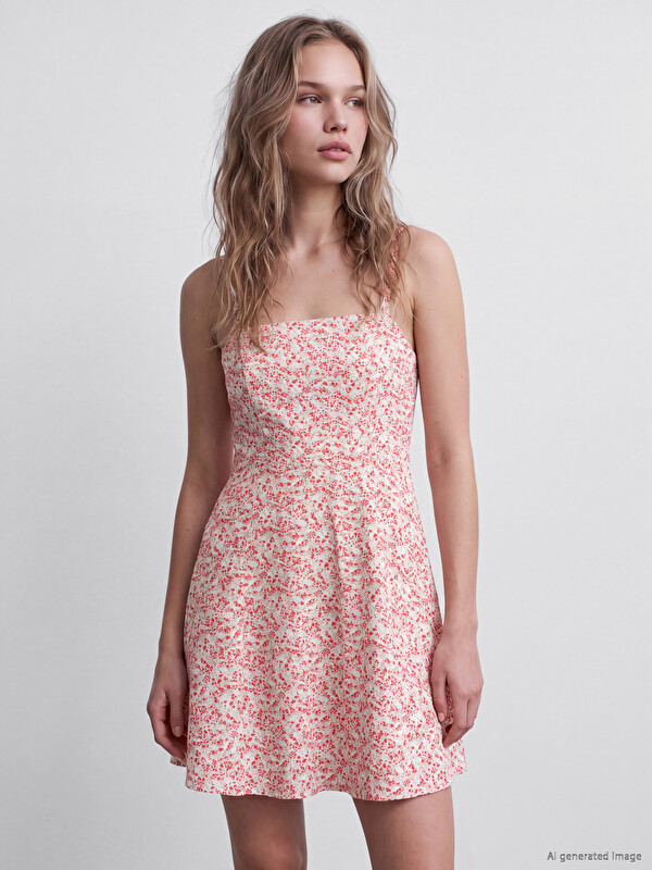 LCW Vision Floral Strappy Fitted Waist Mini Dress