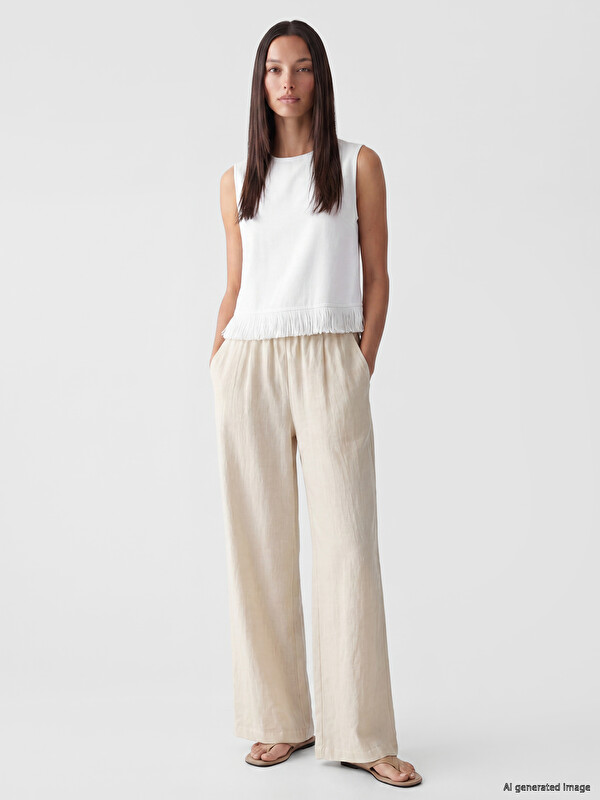 LCW EVERYDAY Elastic Waist Linen Blend Women's Trousers