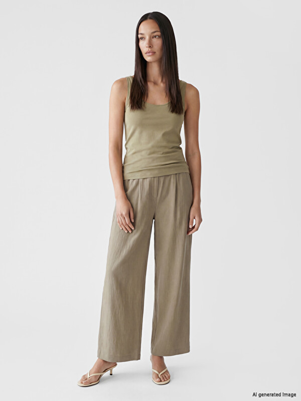LCW EVERYDAY Elastic Waist Linen Blend Women's Trousers
