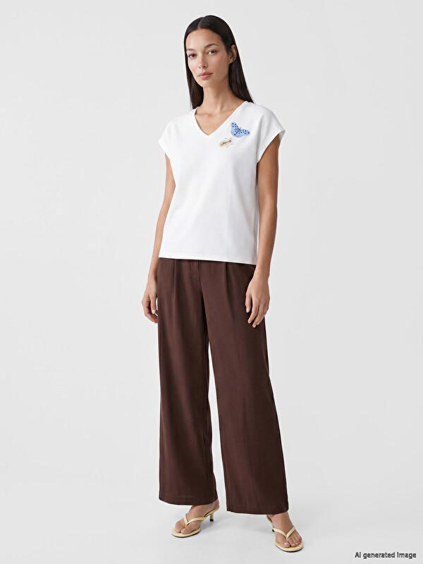 LCW EVERYDAY Elastic Waist Linen Blend Women's Trousers