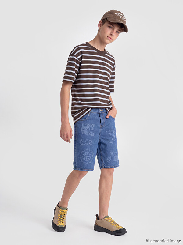 LCW Kids Baskılı Erkek Çocuk Jean Bermuda Şort