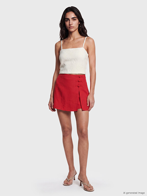 LCW Vision Skort mini A-line me bel të lartë dhe me zinxhir