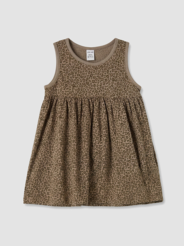 LCW baby Bisiklet Yaka Leopar Desenli Kız Bebek Penye Elbise